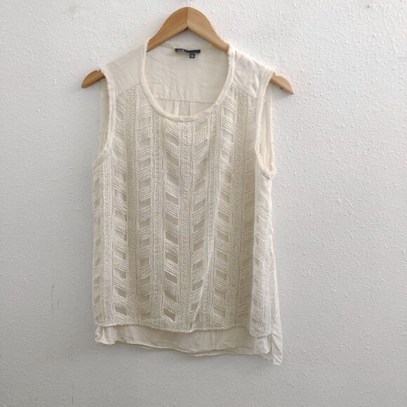 VINCE VINCE Off White SILK Textured Blouse Top No Size Tag Check Measurements - Picture 2 of 10